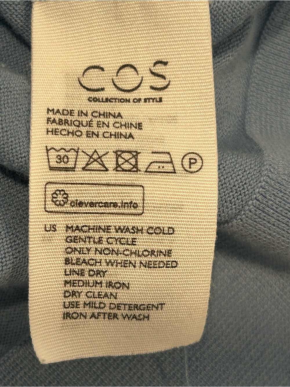 COS Open Collar Short Sleeve Polo Sweater Steel Blue Minimalist Preppy Medium - Picture 9 of 12